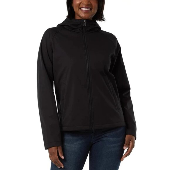 NEW 32 Degrees Women's L Black Hooded Softshell Windbreaker Jacket Full Zip - Picture 1 of 9